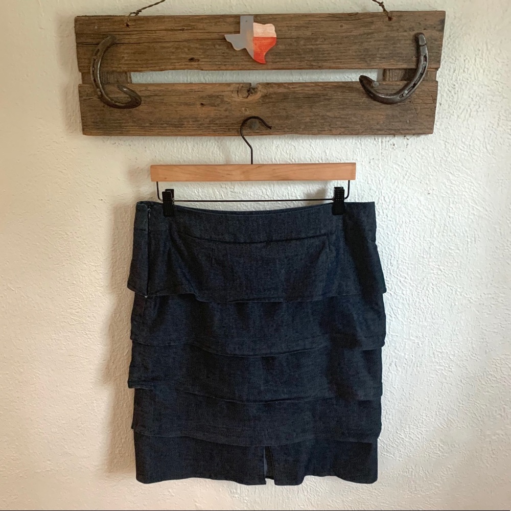Sandro Layered tiered ruffles blue denim skirt
